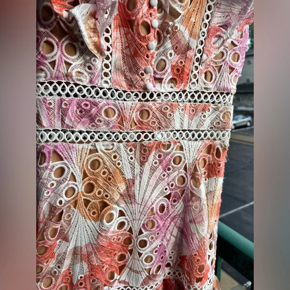 🆕 Dalia MacPhee Eyelet Embroidered Midi Dress Floral Ruffle Wedding Size Small - Picture 9 of 17